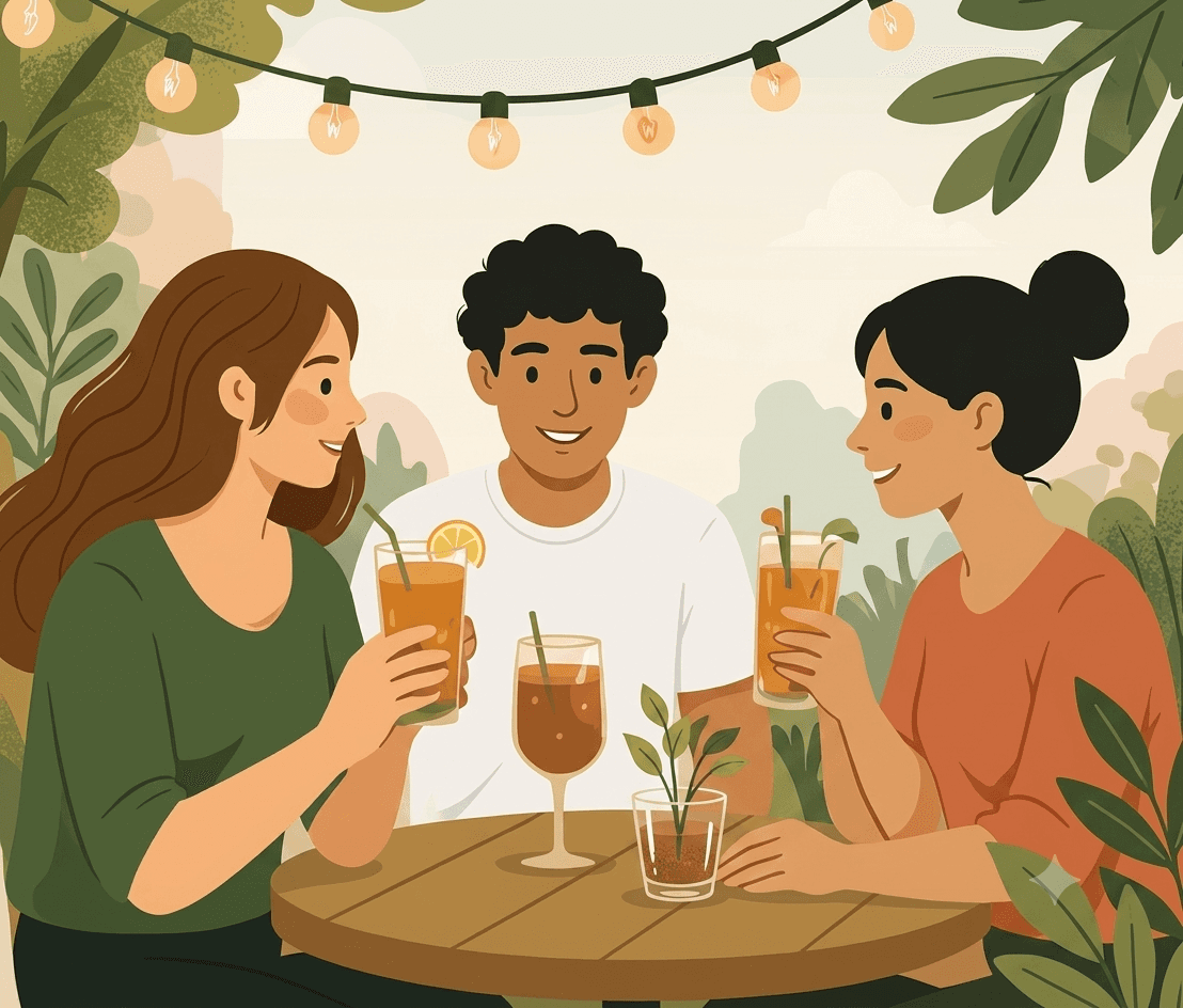 Amici che brindano insieme durante un aperitivo plant based